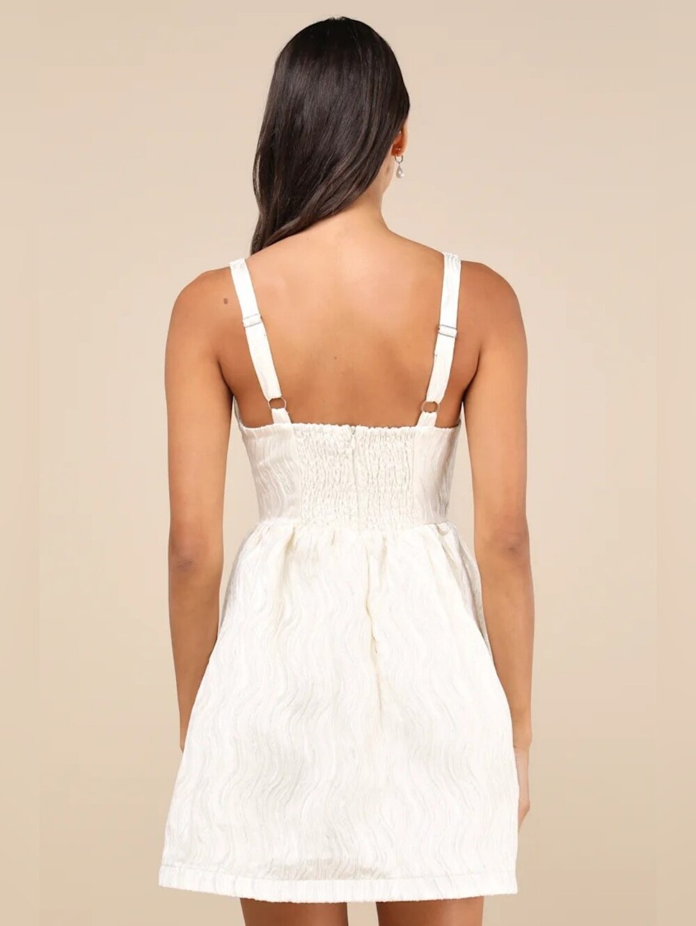 Lulus Charmingly Precious Cream Pleated Textured Bustier Mini Dress XL Wedding - Picture 5 of 9